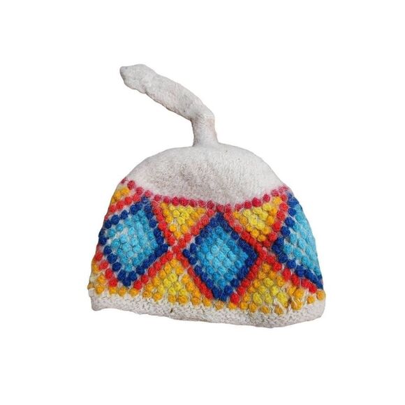 Vintage 70s Baby hat 6 - 12 months vibrant Angora Wool - Picture 1 of 6
